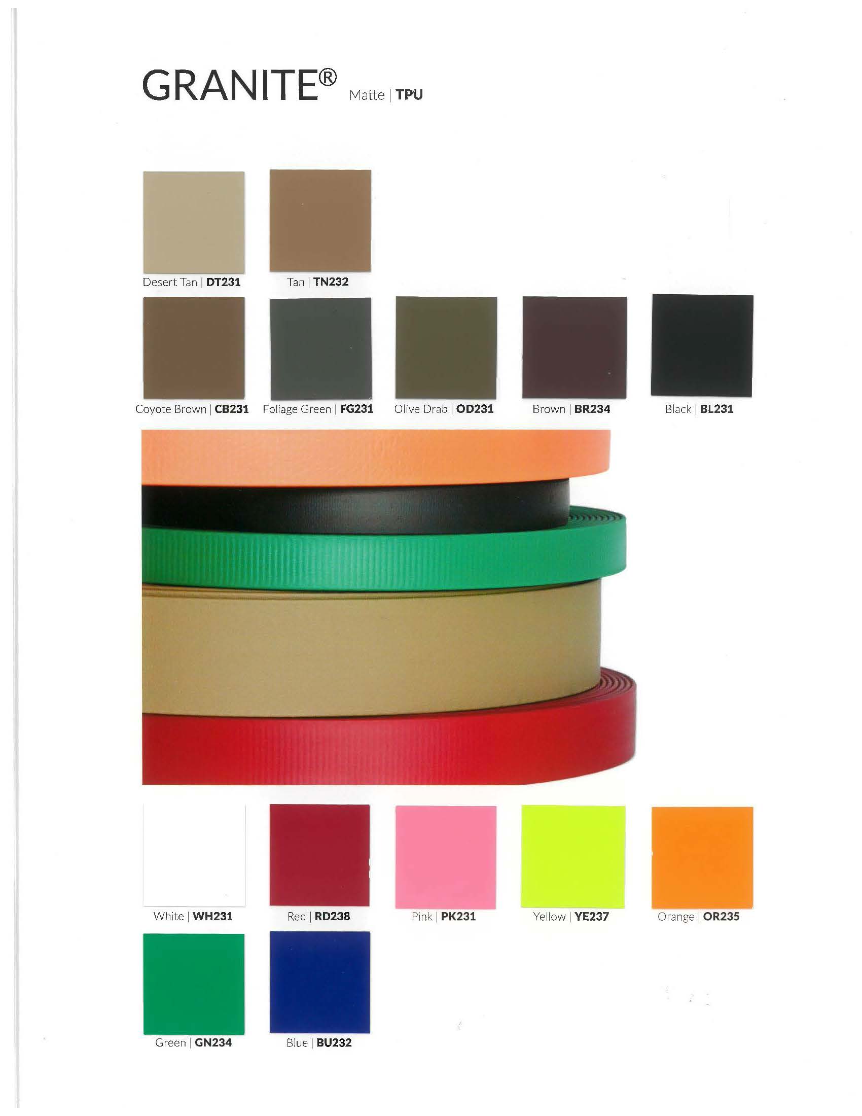 Biothane granite colour chart